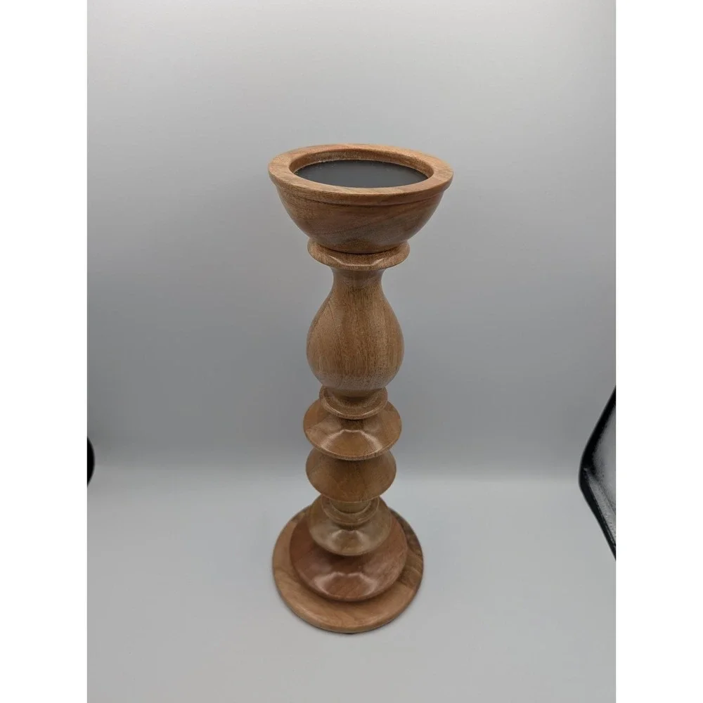 Pottery Barn Wood Pillar Candle Holder Turned‎ Pedestal Rustic Farmhouse Decor